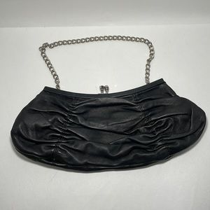 BCBGMaxAzria Black Leather Clutch with Silver Chain - NWOT